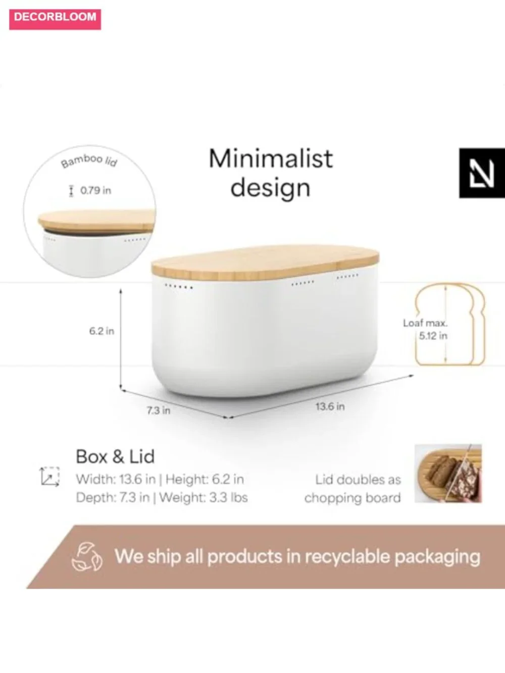 Bread Box with Bamboo Cutting Board Lid